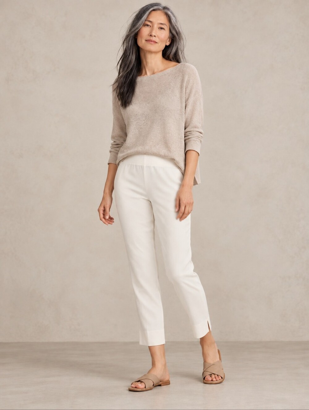❤️ EILEEN FISHER WASHABLE STRETCH CREPE SLIM ANKLE PANTS, SP (SMALL PETITE)
